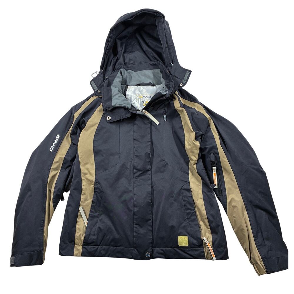 DNA Descente Ski jacket Womens 6 Black/Tan Removable Hood Softshell Snowboard
